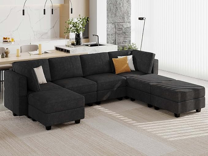 Shaped Sofa Modular Couch Reversible Storage Ottoman 6 Seater Sofa