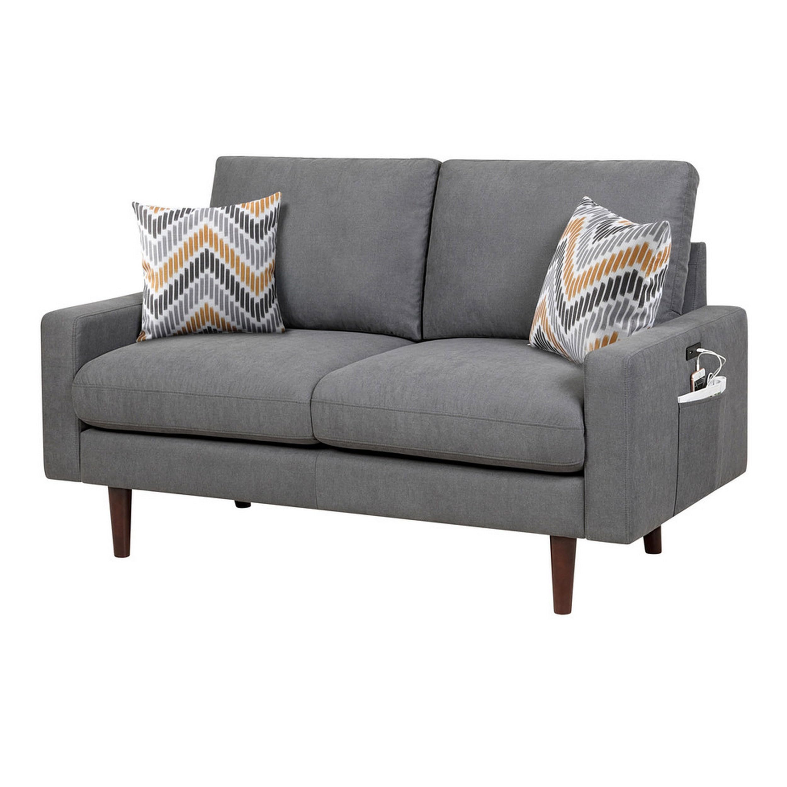Benjara NIU 59 Inch Loveseat, 2 Throw Pillows, Cushioned Seats