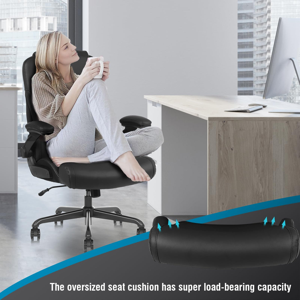 Executive Ergonomic Office Chair - Big and Tall Office Chair for Heavy People, PU Leather