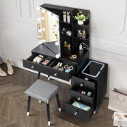 Lighted Vanity Desk with Mirror Cabinet & Charging Station Modern Makeup Vanity Table with 5 Drawers