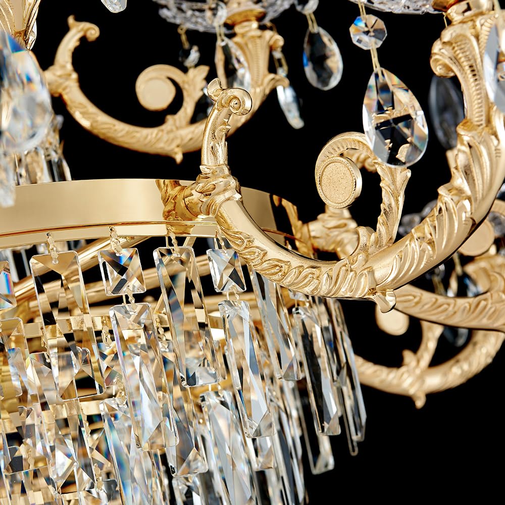 Gold Crystal Contemporary Chandelier Foyer Entryway Lighting, 2-Tier Large Foyer