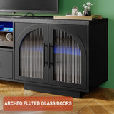 70" TV Stand with LED Lights & Glass Doors