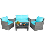 4 Pieces Patio Furniture Set, All Weather Outdoor Sectional Rattan Sofa Set