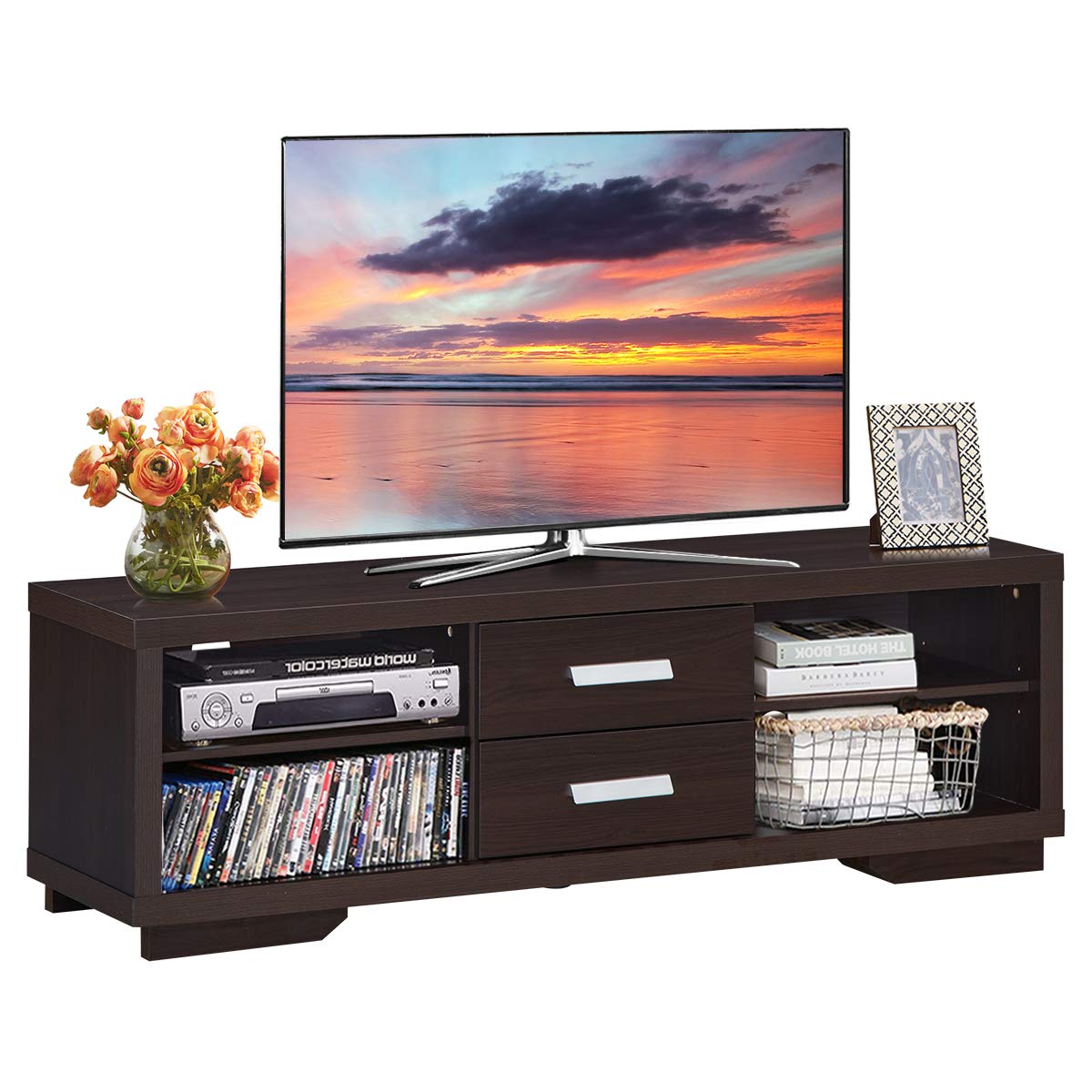 Modern TV Stand, Wood Universal Stand for TV's up to 65" Flat Screen, Home Living