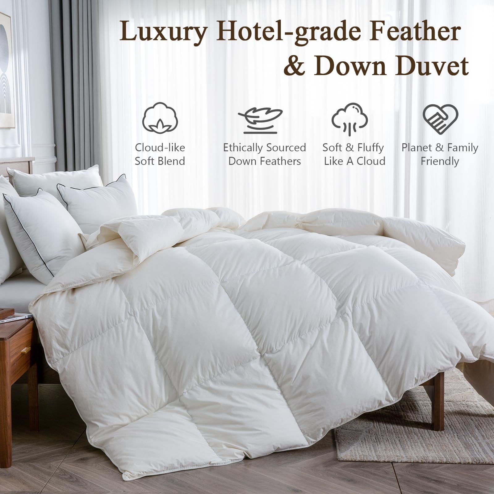 Lightweight Feather Down Fibers Comforter King Size, Thin All Season Duvet Insert