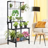 3 Tier Heavy Duty Metal Hanging Plant Shelves Indoor Outdoor with Bar, Tall Plant Stand Stand for Vines and Flowers, Multi-Layer Plant Stand for Living Room and Garden, Easy Place Large Planters