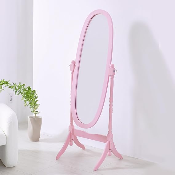 60" Oval Floor Standing Mirror - Antique Wooden Cheval Dressing Mirror