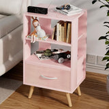 Pink Kids Nightstand with Drawer, Nursery Side Table with Open Storage, 2-Tier Modern