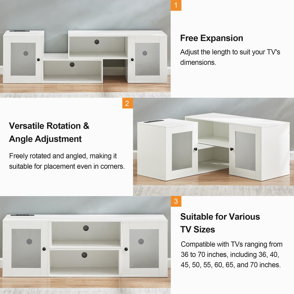 LED TV Stand for Televisions up to 70 Inchs Modern Entertainment Center