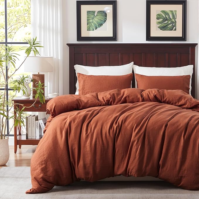 Duvet Cover Set, 100% French Flax Natural Linen Bedding 3pcs Set