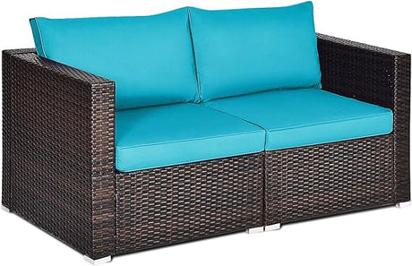 Wicker Loveseat 2 Piece, Patio Furniture Couch with Removable Cushions