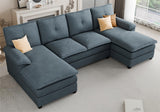 Sectional Couches for Living Room, U-Shaped Couch 4 Seat Sofa Set with Double Chaises,