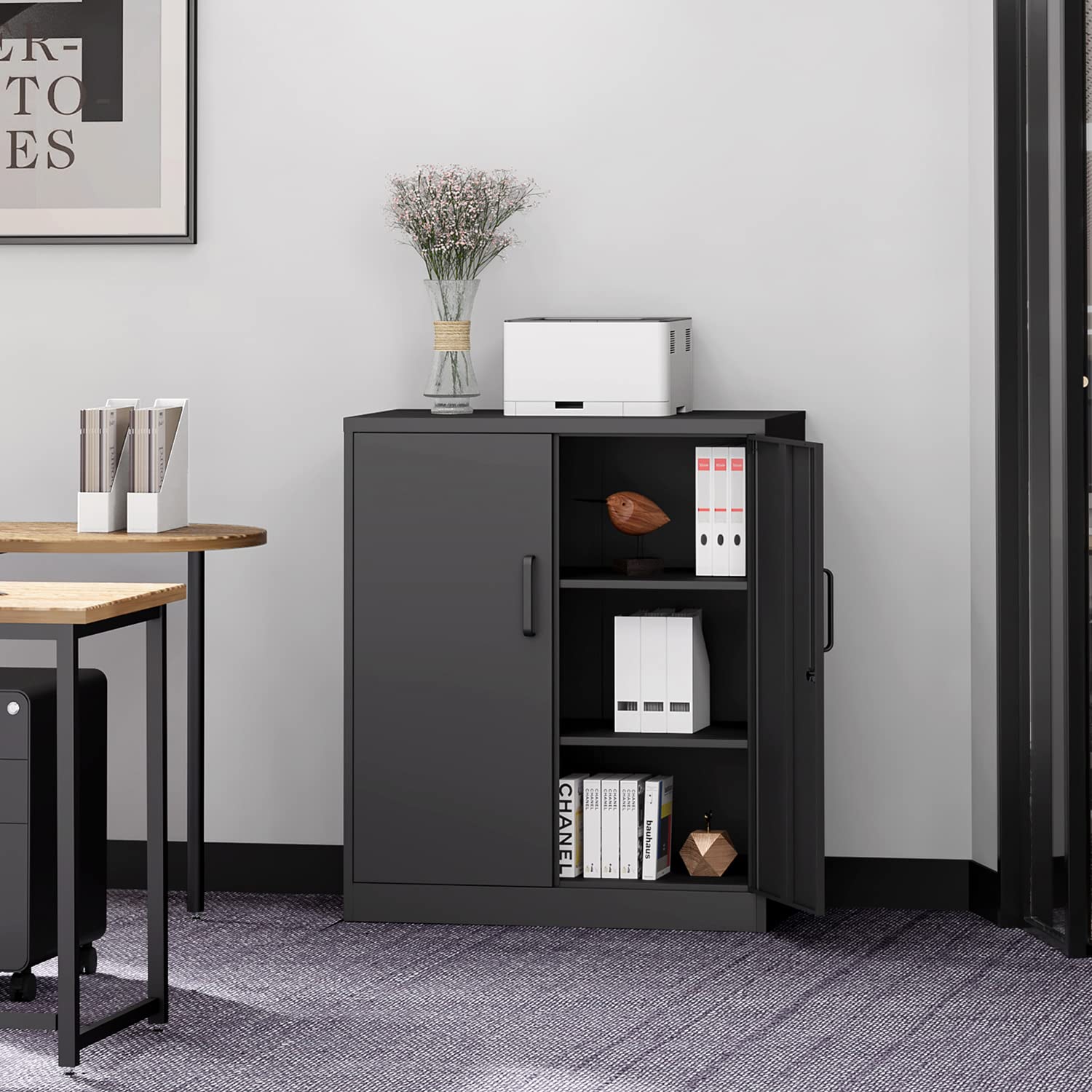 Metal Garage Storage Cabinet with 2 Doors and 2 Adjustable Shelves