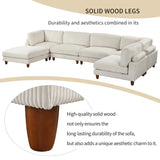 Jintop 163" Modular Sectional Sofa,L-Shape Convertible Corner Couch with Ottoman,6-Seater Sleeper Sofa-Bed w/Wooden Legs,Living Room Furniture for Apartment,Office,Beige