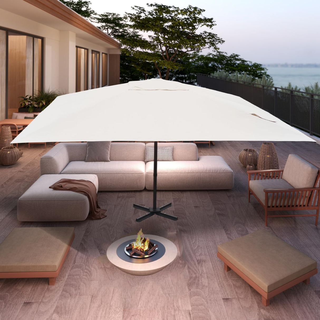 Large Patio Umbrellas with Base, 13' x 13' Aluminum Outdoor Umbrella