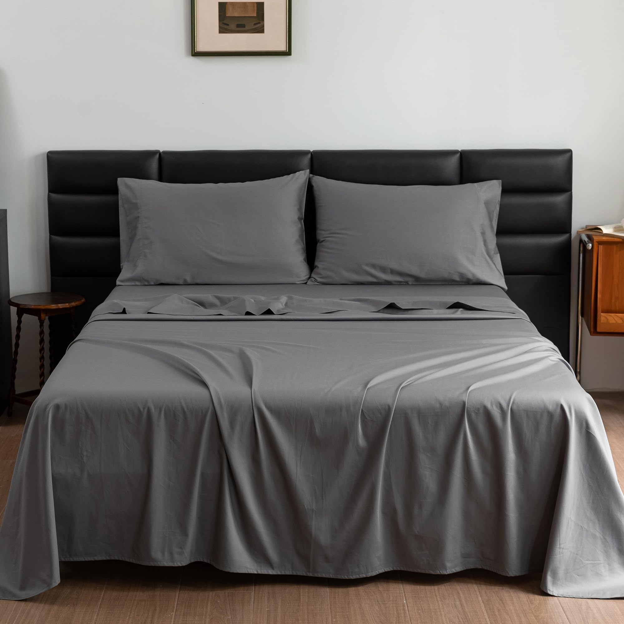 Gray Cotton Queen Size Sheet Set - Sateen Weave 4 Piece 600 Thread Count Bedding Set