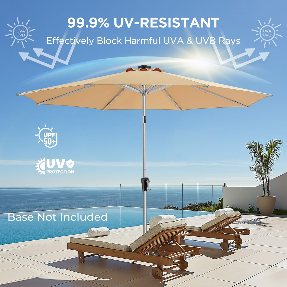 9ft Solar Patio Umbrella - Solar Lights LED Lighted Outdoor Aluminum