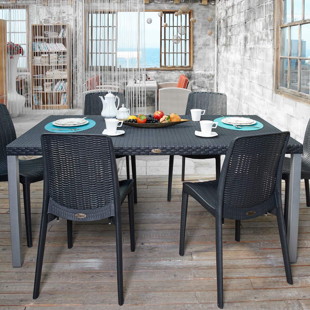 Oslo Family White_Rattan Dinning Table W/Alum Tube