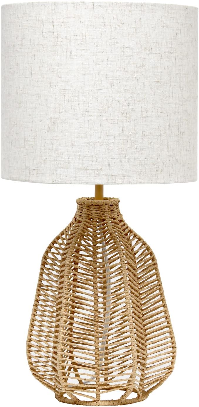 LT2106-BLK 21" Tall Boho Coastal Inspired Rustic Paper Rope Rattan Wicker Look Standard