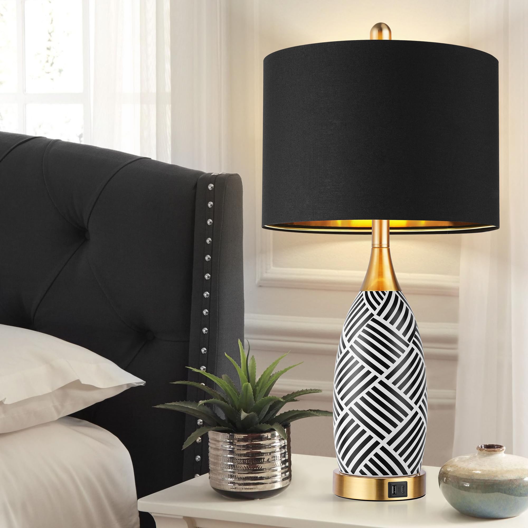 25.5" Touch Control Ceramic Table Lamp with USB-C Charging