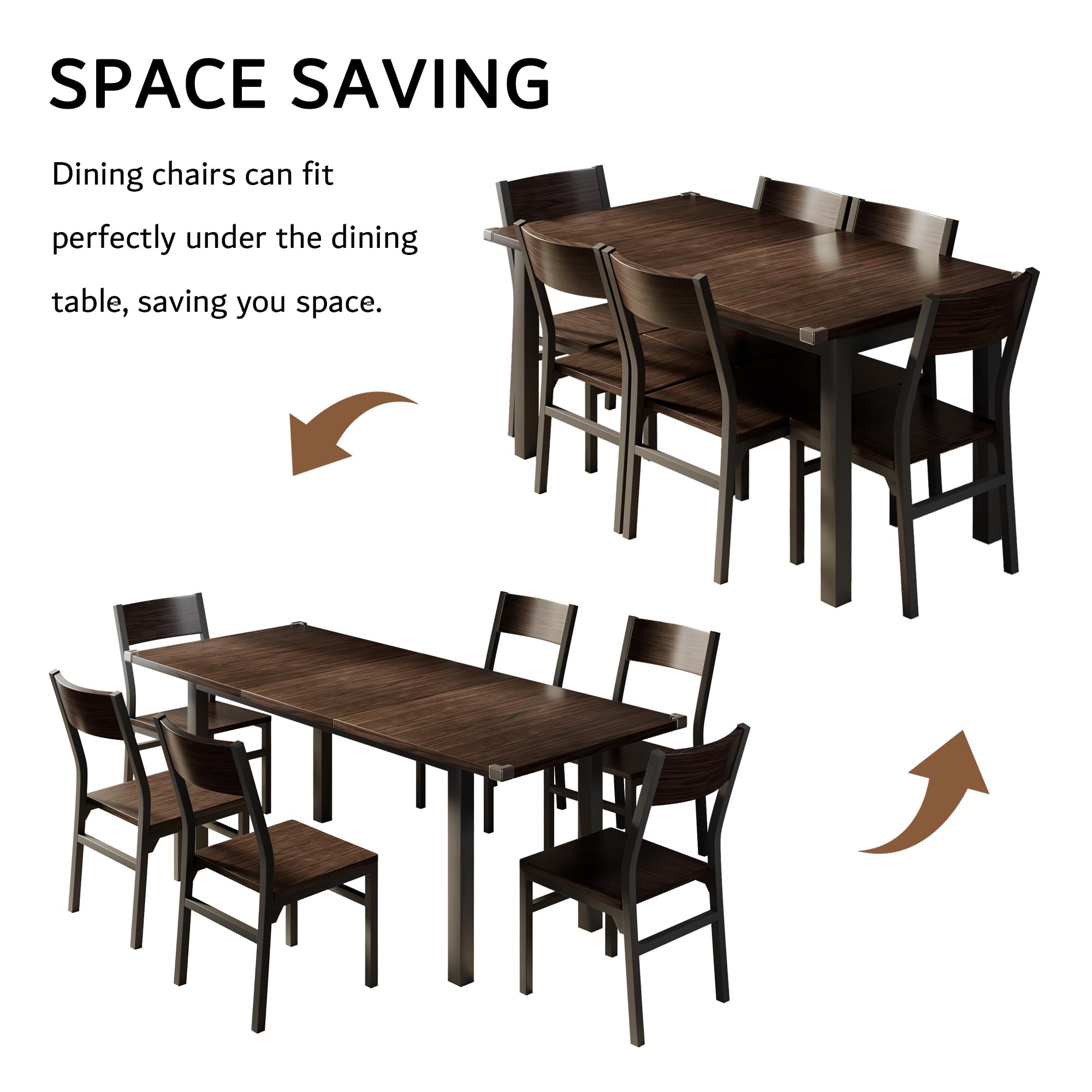 iPormis 7 Pieces Dining Table & Chairs Set for 4-6, 63" Extendable Kitchen Table and 6 Chairs, Dining Room Table with MDF Board & Metal Frame, Perfect for Small Space, Easy Clean, Espresso