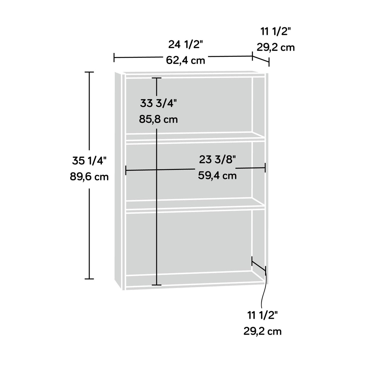 Sauder Beginnings 3 Bookcase/Book Shelf, L: 24.57" x W: 11.50" x H: 35.28", Cinnamon Cherry finish