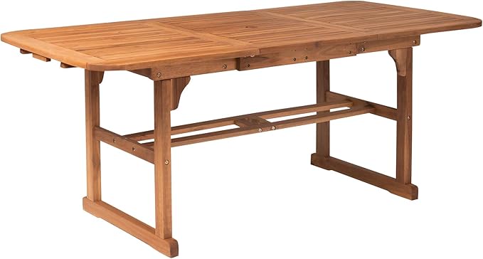 Maui Modern Solid Acacia Wood Slatted Patio Dining Table, 78 Inch, Brown