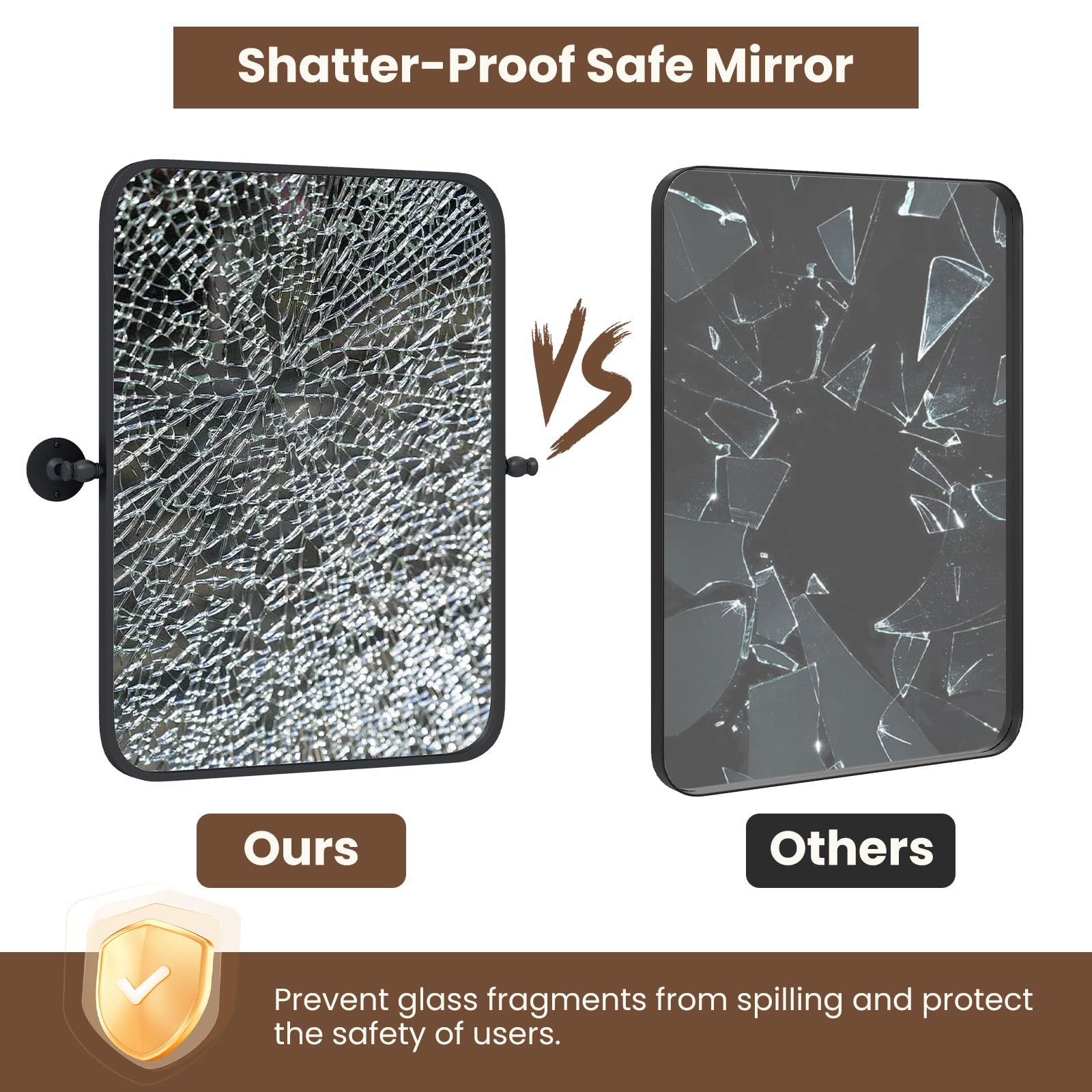 30x22 Pivot Tilting Bathroom Mirror - Black Framed Wall Mounted