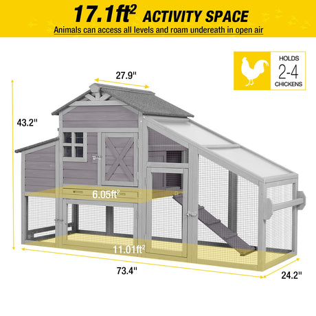 Chicken Coop Mobile Hen House with Large Nesting Box 73" Expandable