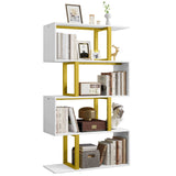 5-Tier Bookshelf, S-Shaped Z-Shelf Bookshelves and Bookcase, Modern Freestanding Multifunctional Decorative Storage Shelving for Bedroom Living Room Home Office, Gold