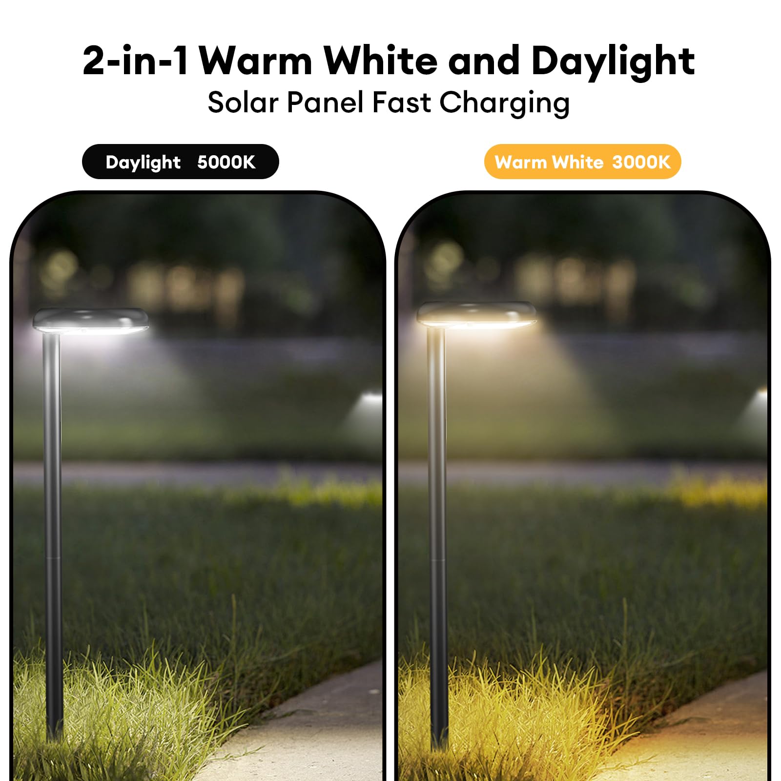 Solar Pathway Lights - Super Bright 300 Lumens with 2-in-1 Warm White & Daylight Color,