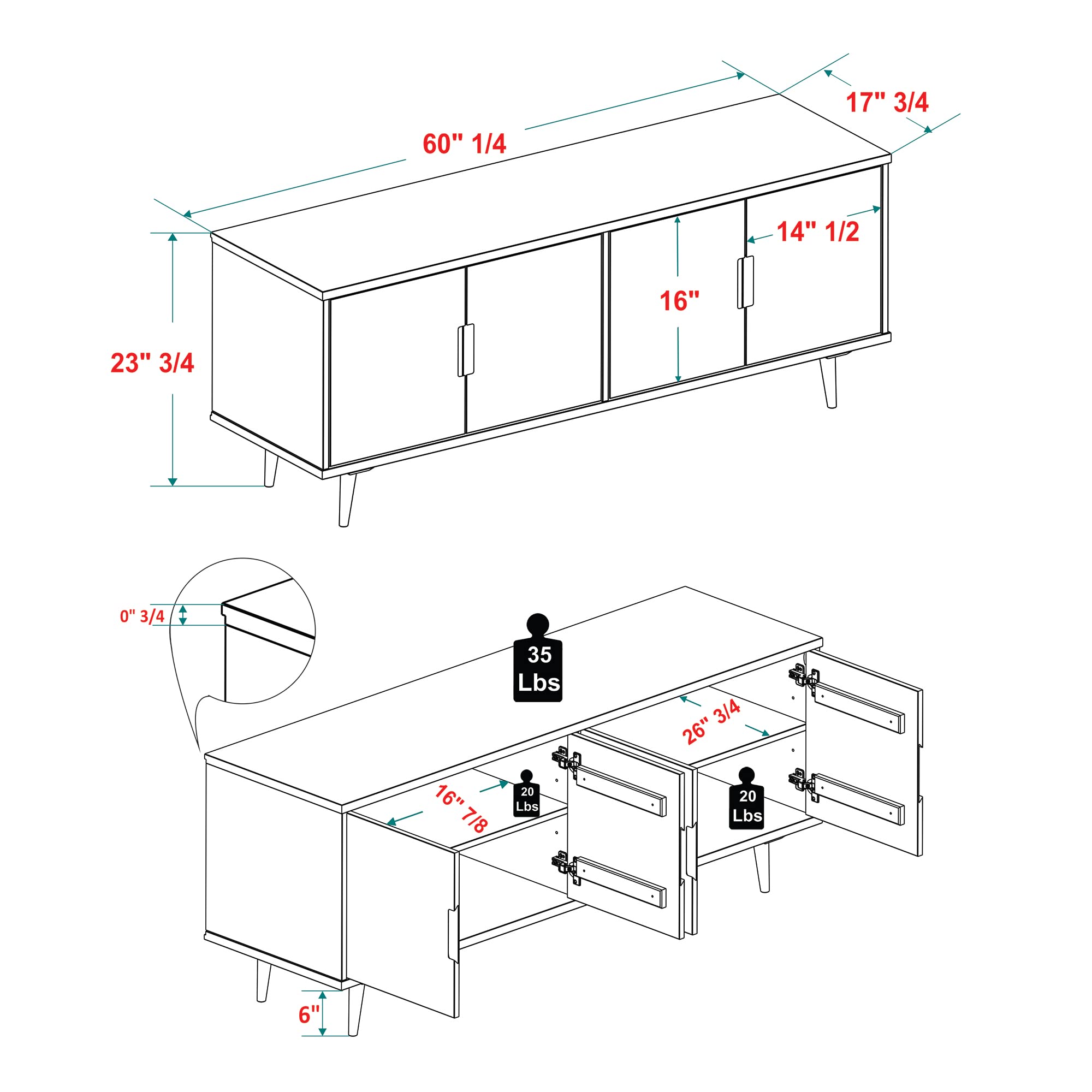 Genia Mid-Century Modern Solid Wood Stand for TVs up to 65 Inches, Walnut