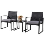 3 Pieces Outdoor Patio Furniture Set, Modern Wicker Bistro Set