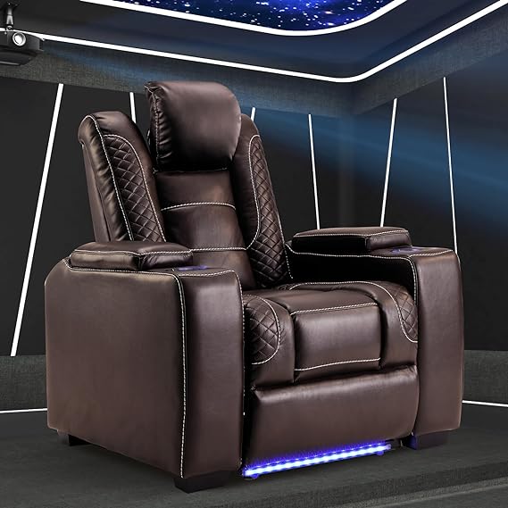 Power Home Theater Seating Recliner Chairs Set of 2, PU Leather Recliner