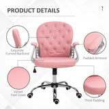 Pink Button Tufted Office Chair with Padded Armrests