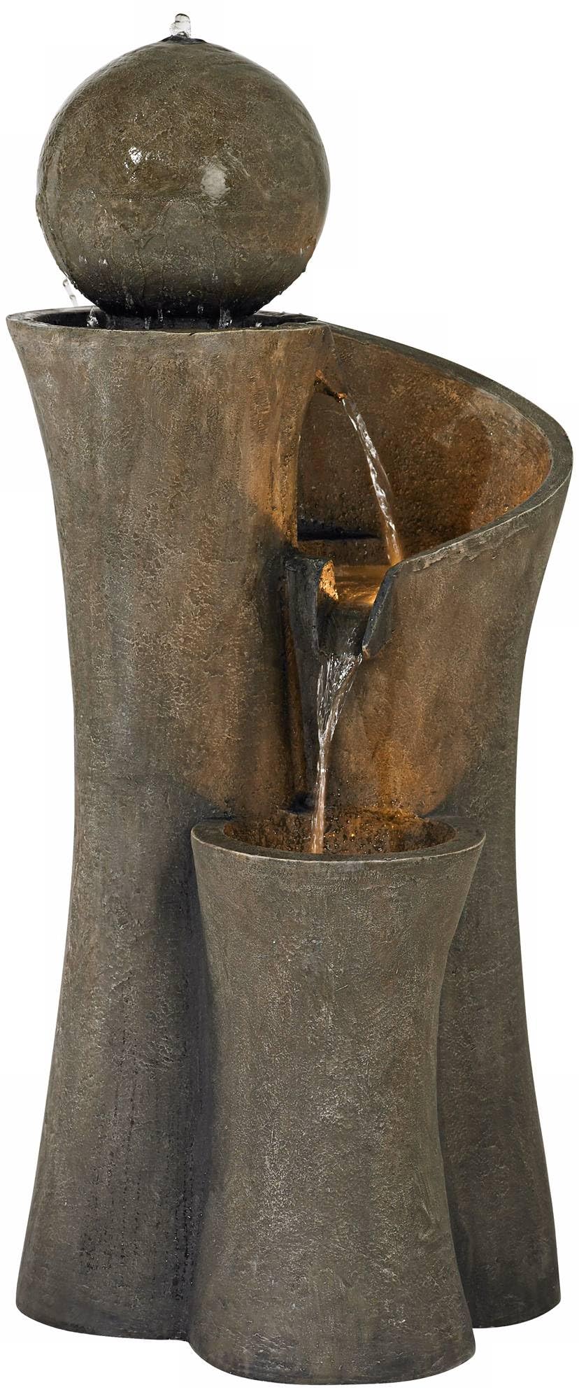 Modern Sphere Curve Zen Outdoor Floor Bubbler Water Fountain 39 1/2" High with LED Light