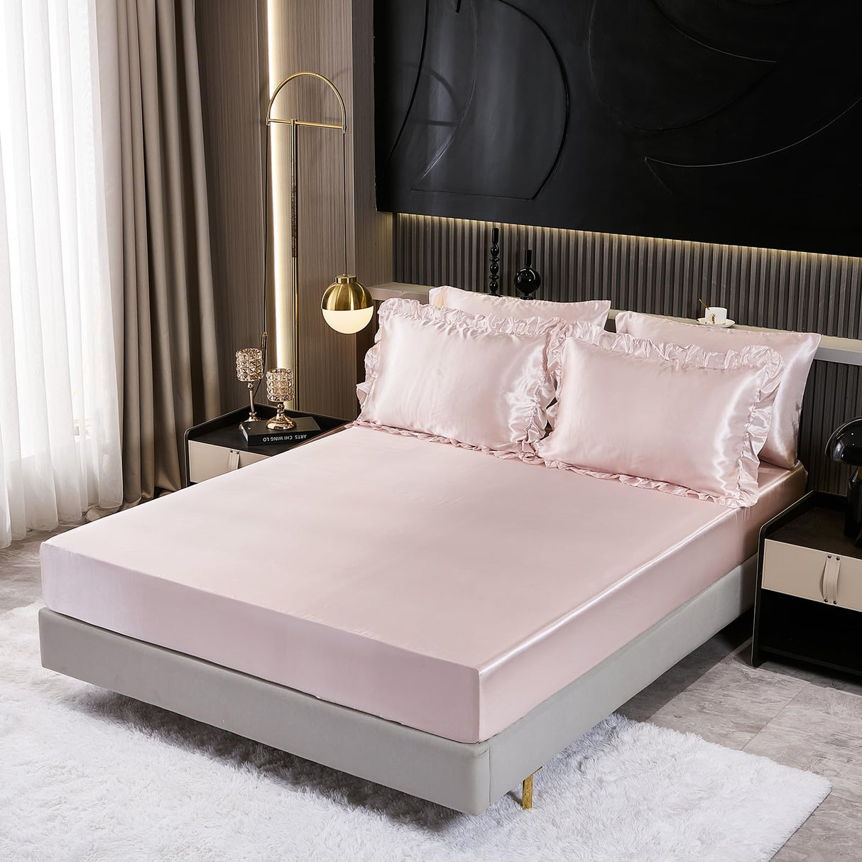 Comforter Set with Sheet Set Queen 8 Pieces Light Pink Bedding Set