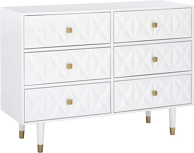 Home Décor Sheerah Six Drawer Geo Texture White Dresser, Gold