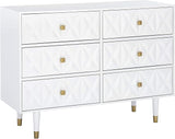 Home Décor Sheerah Six Drawer Geo Texture White Dresser, Gold