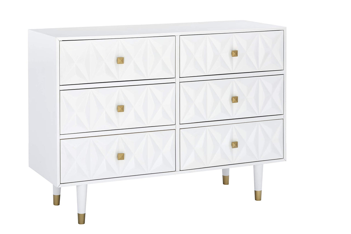 Home Décor Sheerah Six Drawer Geo Texture White Dresser, Gold