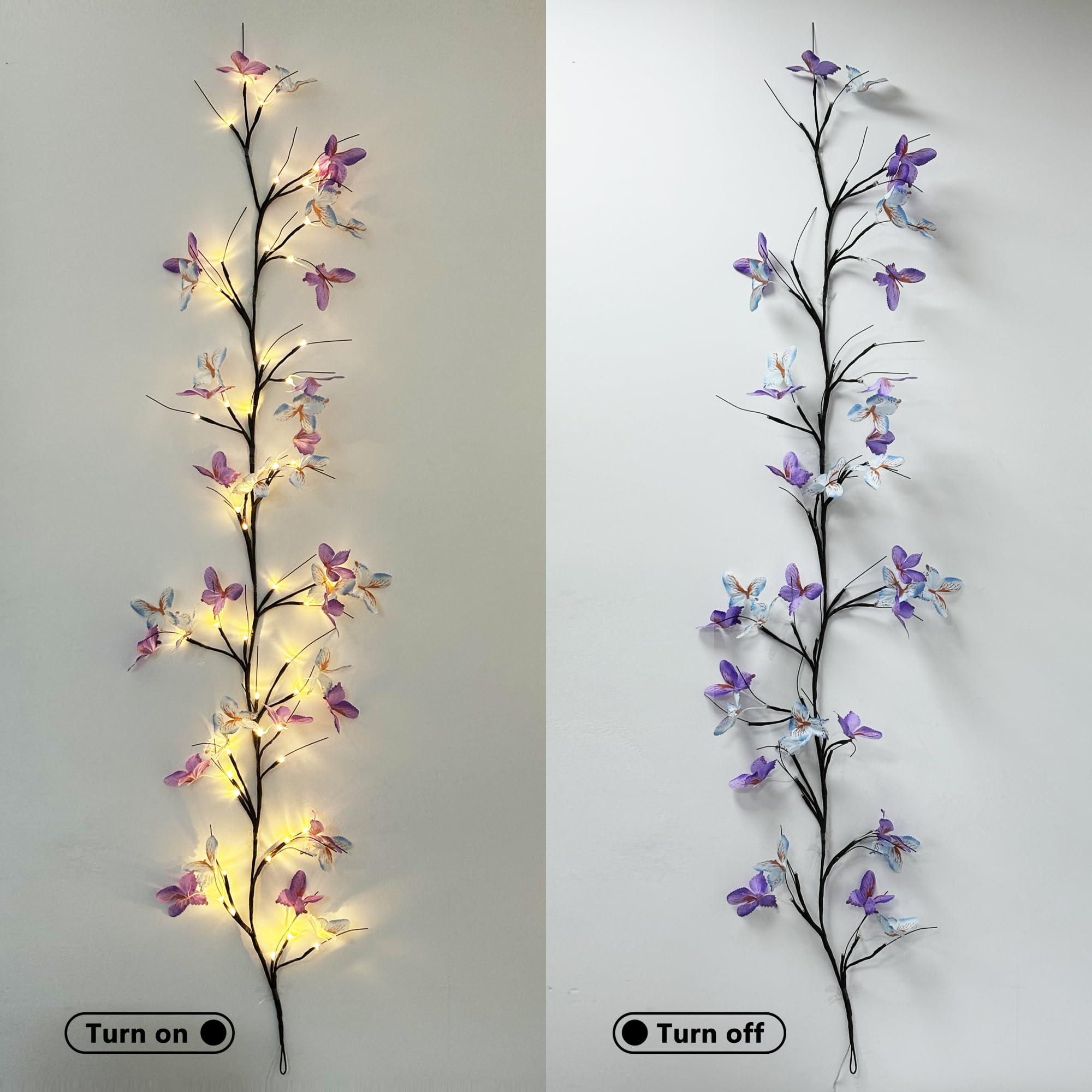 Willow Vine Light with Butterfly 48LED 6FT Enchanted Wall Decoration Vine Lights 8 Light