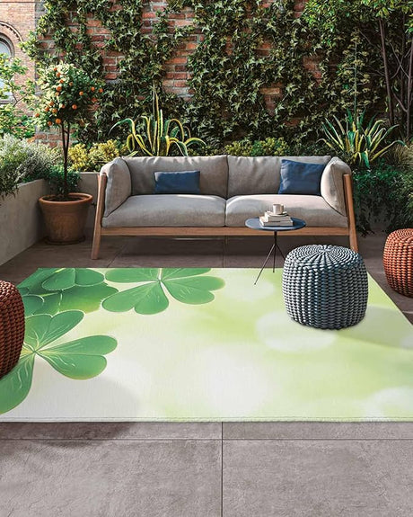 St Patrick's Day Outdoor Rug 4x6 ft Green Shamrock Outdoor Large Area Rug Spring