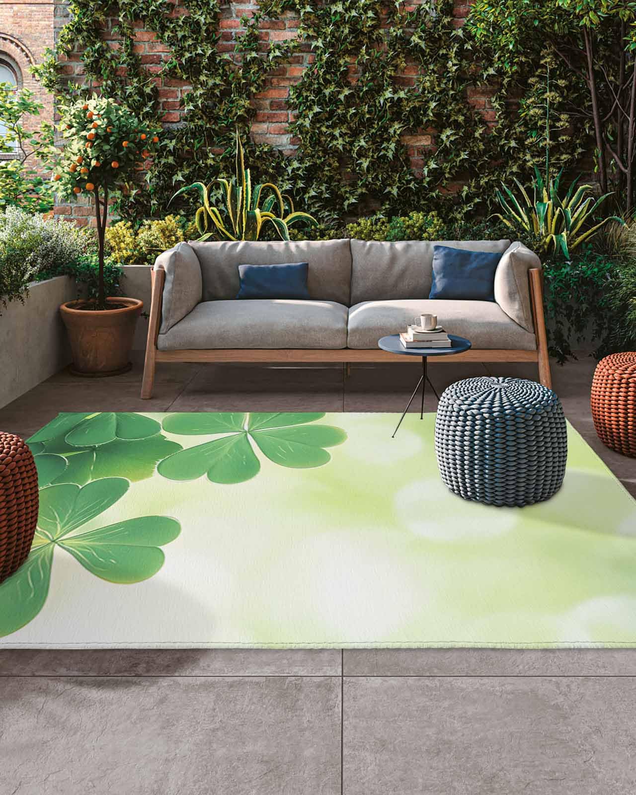 St Patrick's Day Outdoor Rug 4x6 ft Green Shamrock Outdoor Large Area Rug Spring