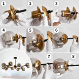 12-Light Sputnik Chandelier with Glass Globe - Mid Century Modern Black & Gold