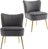 Modern Velvet Upholstered Accent Chair Set of 2,Mid Century Living Room Chairs with Golden Legs