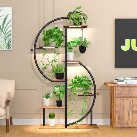 63" Tall Plant Stand with Grow Light, 7 Tiered Corner Plant Shelf, Metal Indoor Plant Stands