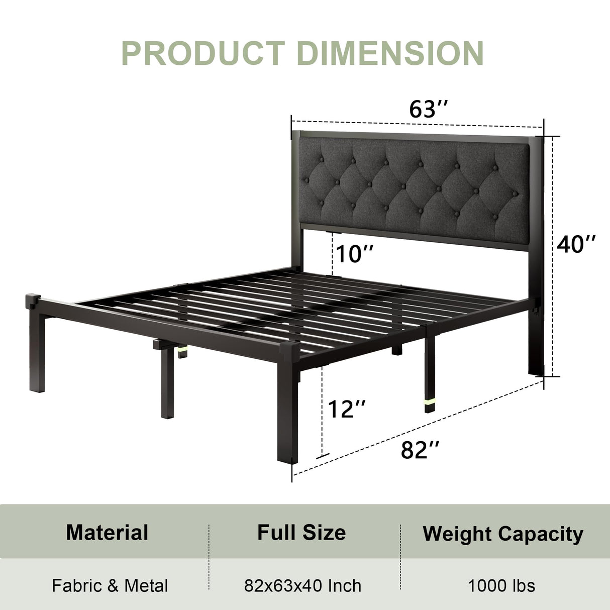 Queen Size Metal Bed Frame, Heavy-Duty Platform Bed Frame with Linen Upholstered