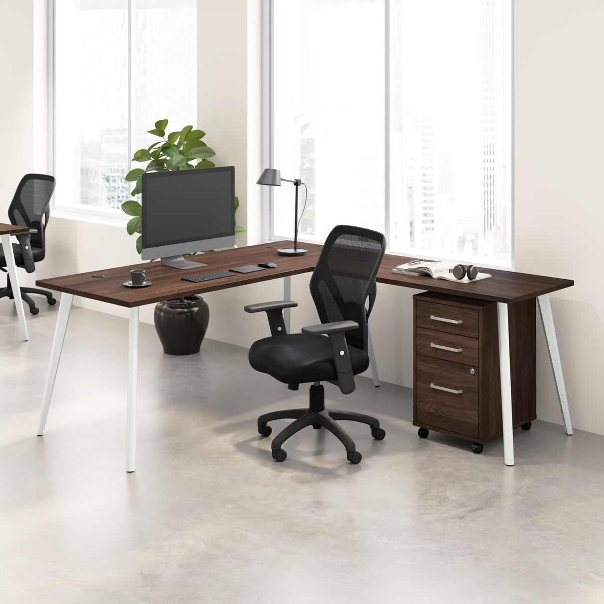 L Shaped Computer Desk 72 inch with 3 Drawer Mobile File Cabinet, PC Corner Table