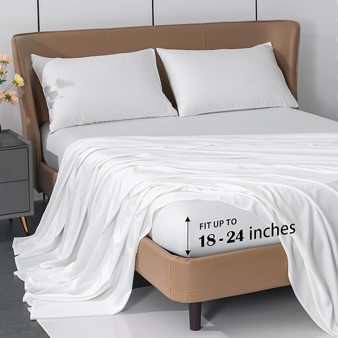 Cooling Sheets Rayon Derived from Bamboo 18"-24" Extra Deep Pocket Queen Sheets