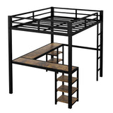 Full Size Loft Bed with L Shaped Desk,Metal Frame Loft Bed Full with Storage Shelves